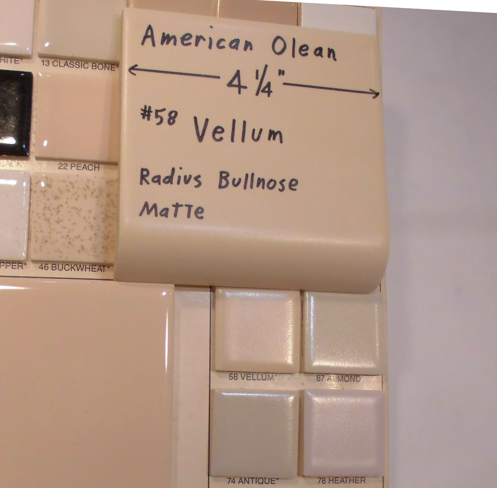 1 pc. Vellum – Tan: Matte Radius Bullnose Ceramic Tile 4-1/4″ American Olean