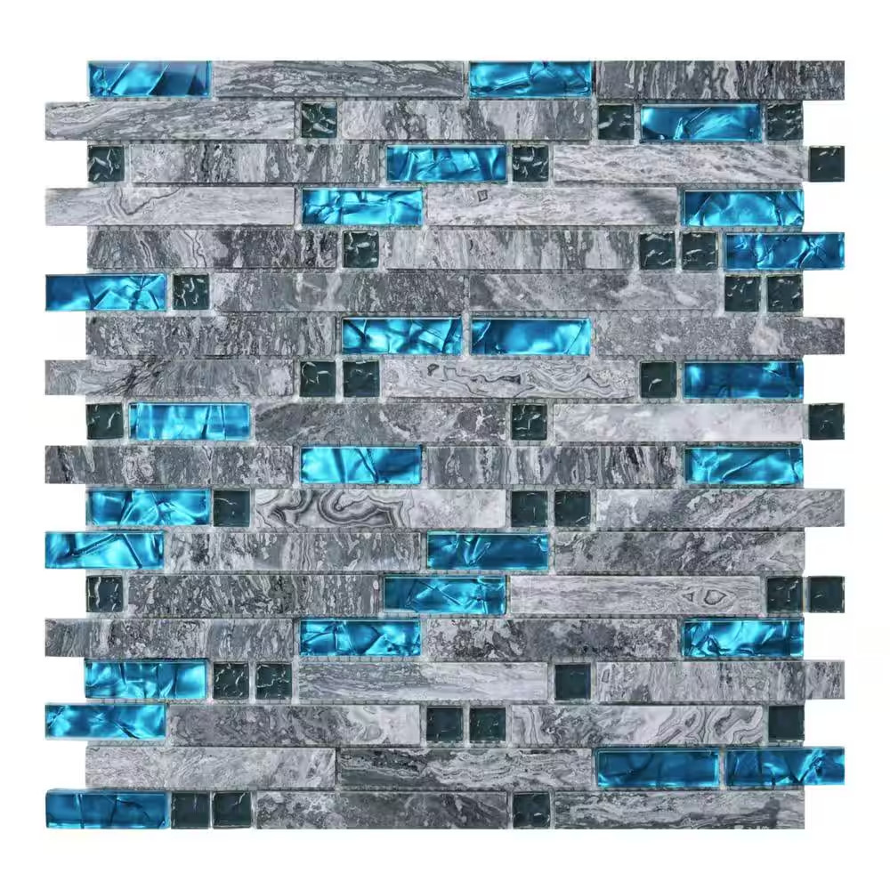 Blue 12 In. X 12 In. Glass Mosaic Tile for Kitchen Backsplash or Bathroom Backsp