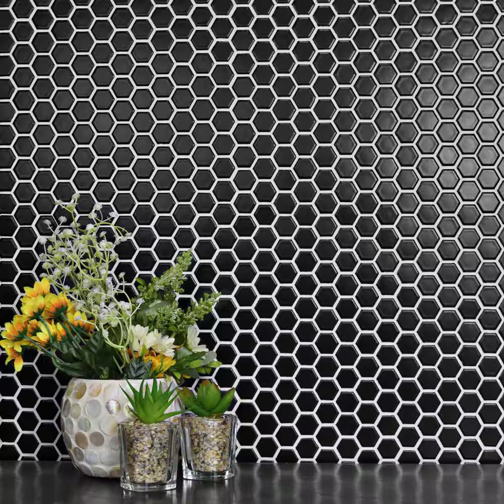 Metro 1 In. Hex Matte Black 10-1/4 In. X 11-7/8 In. Porcelain Mosaic Tile (8.6 S