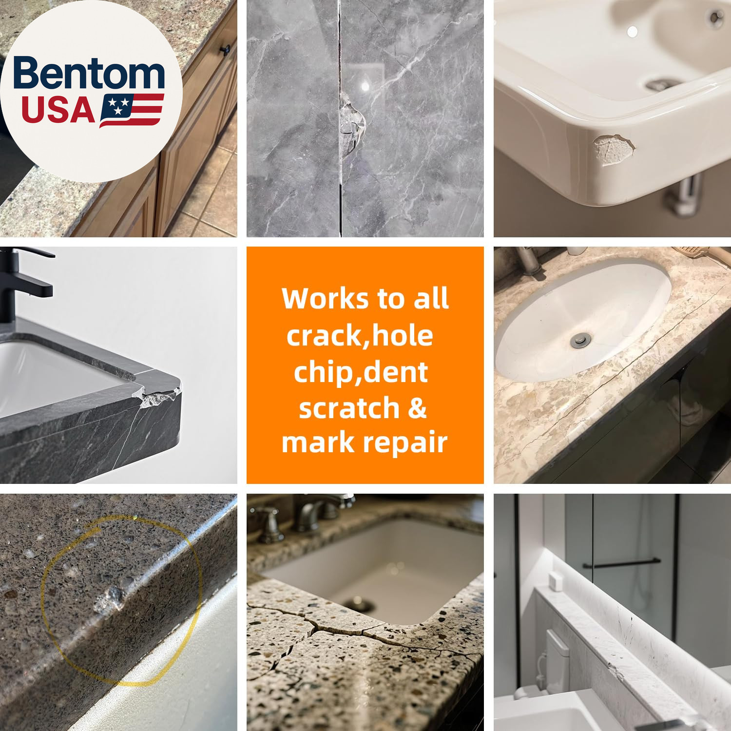 Granite and Quartz Countertop Chip Filler Repair Kit Tile & Fiberglass Porcelain