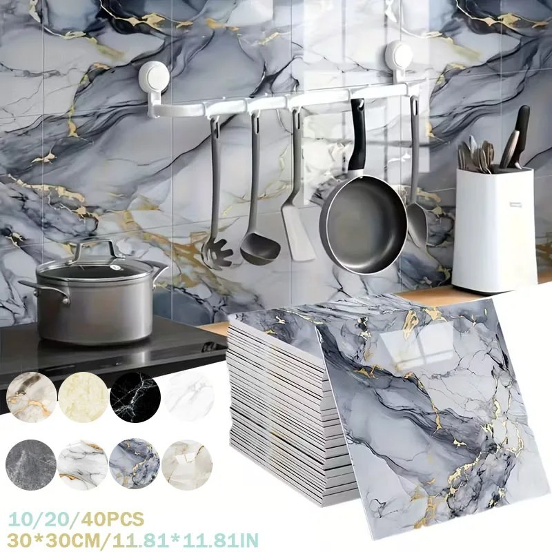 20Pcs Peel and Stick Marble Floor Wall Panels PVC Tiles Sticker