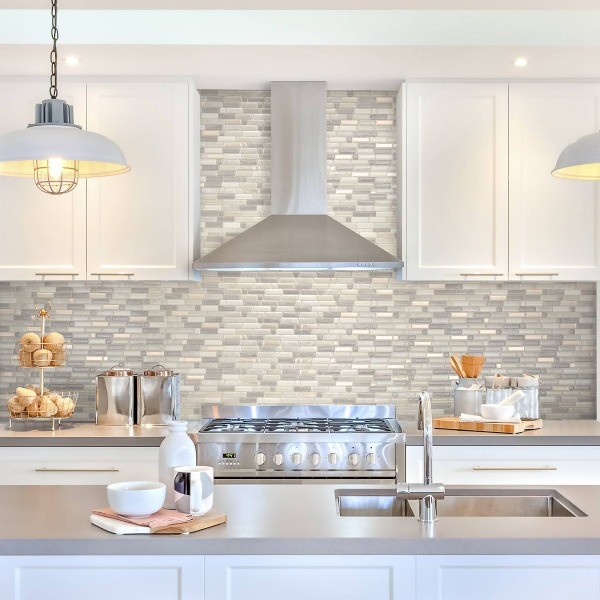 Crescendo Ciotta 4pk Peel and Stick 3D Backsplash: Washable Vinyl Tile Paper