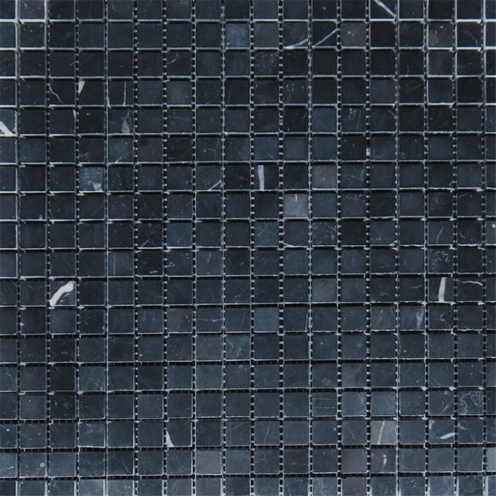 N22XP Nero Marquina Black Marble 5/8×5/8 Grid Square Mosaic Tile Polished