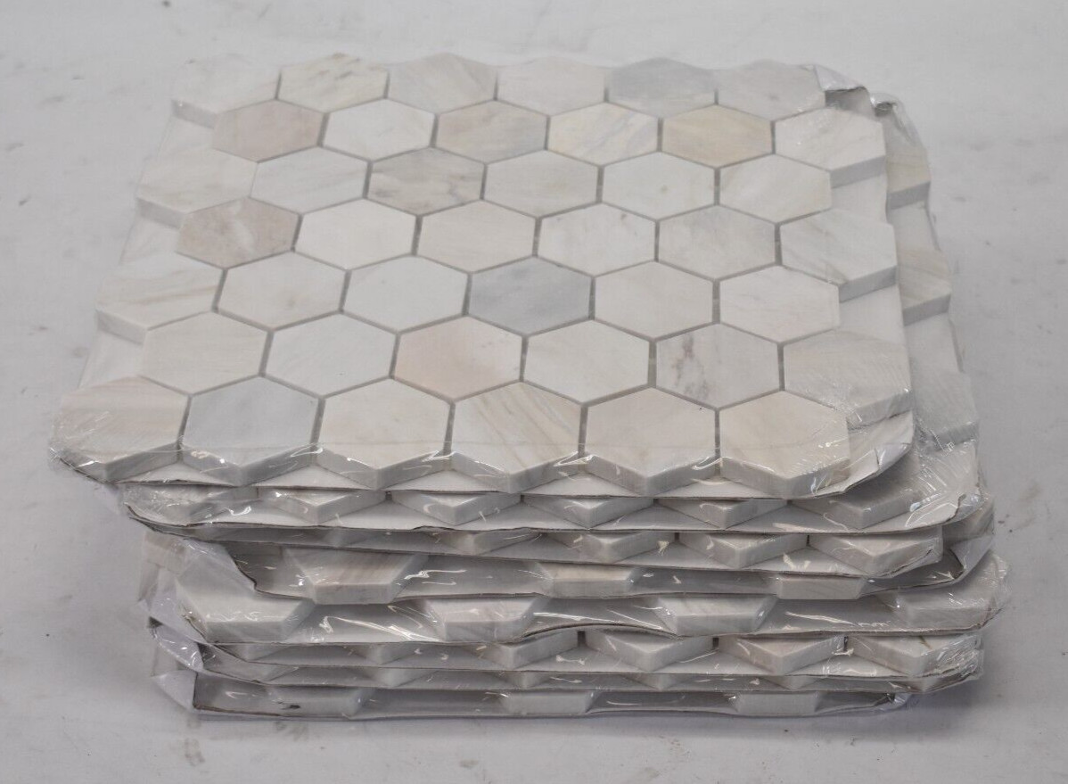 Lot of 8 Sheets Angora 2″ Hexagon Honed Mosaic Marble Floor Wall Tiles