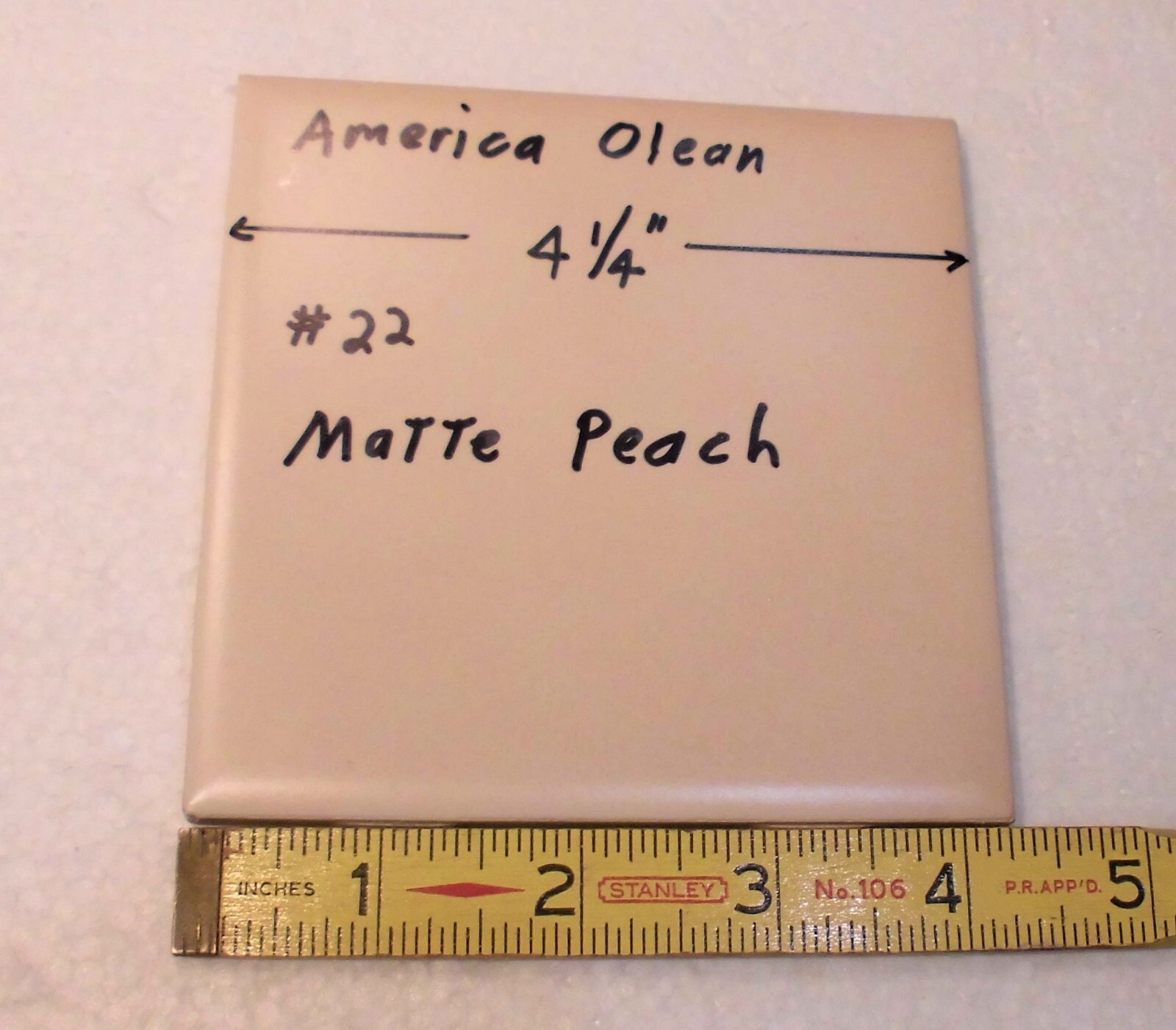 1 pc. Vintage *PEACH COLOR* Matte Ceramic Tile #22 by American Olean 4-1/4″ New