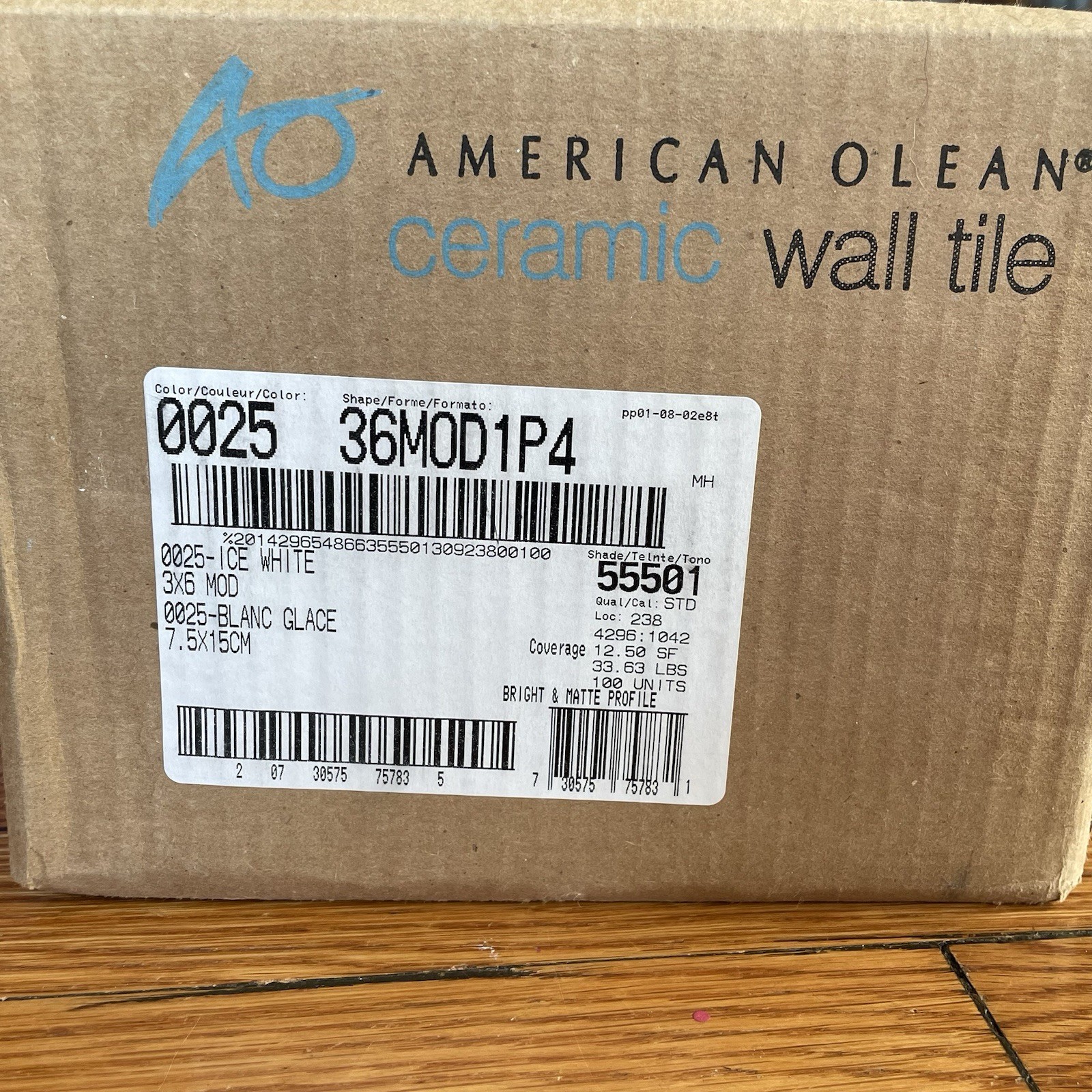 3×6 Ice White Ceramic Subway Tile, American Olean (New Box, 12.5 SF, 100 pc)