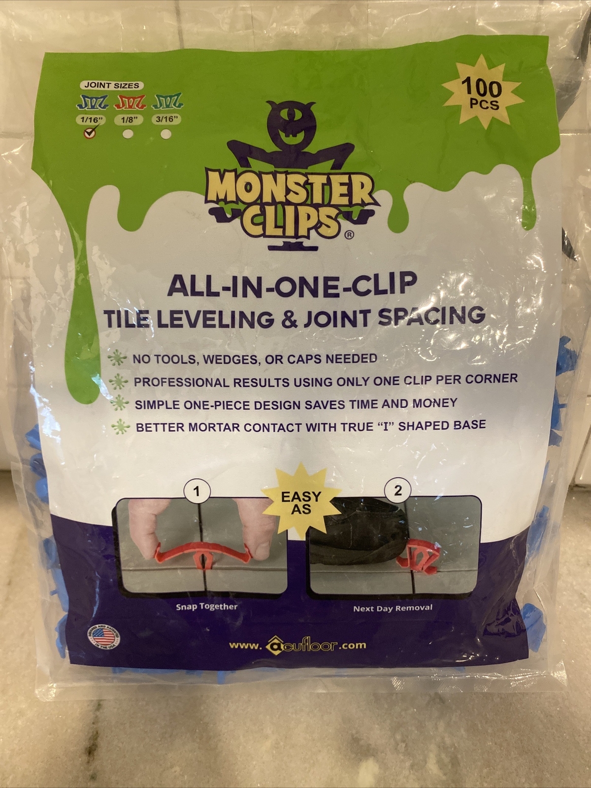 Acufloor Monster Clips 100-Pack 1/16-in Plastic Tile Spacer UPC 850000163379