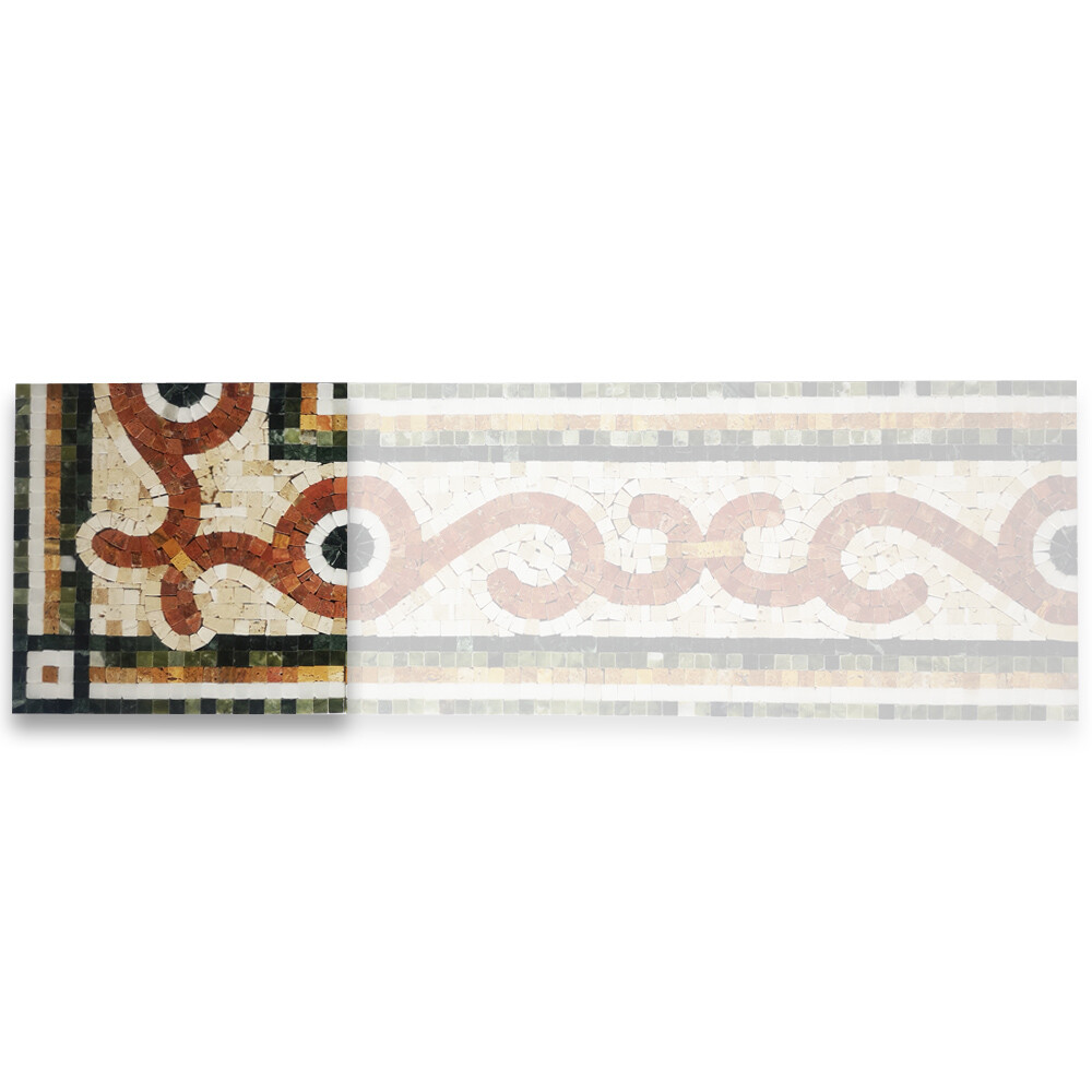 B0113CP Coral Seagrass 8.3×8.3 Marble Mosaic Border Corner Tile Polished