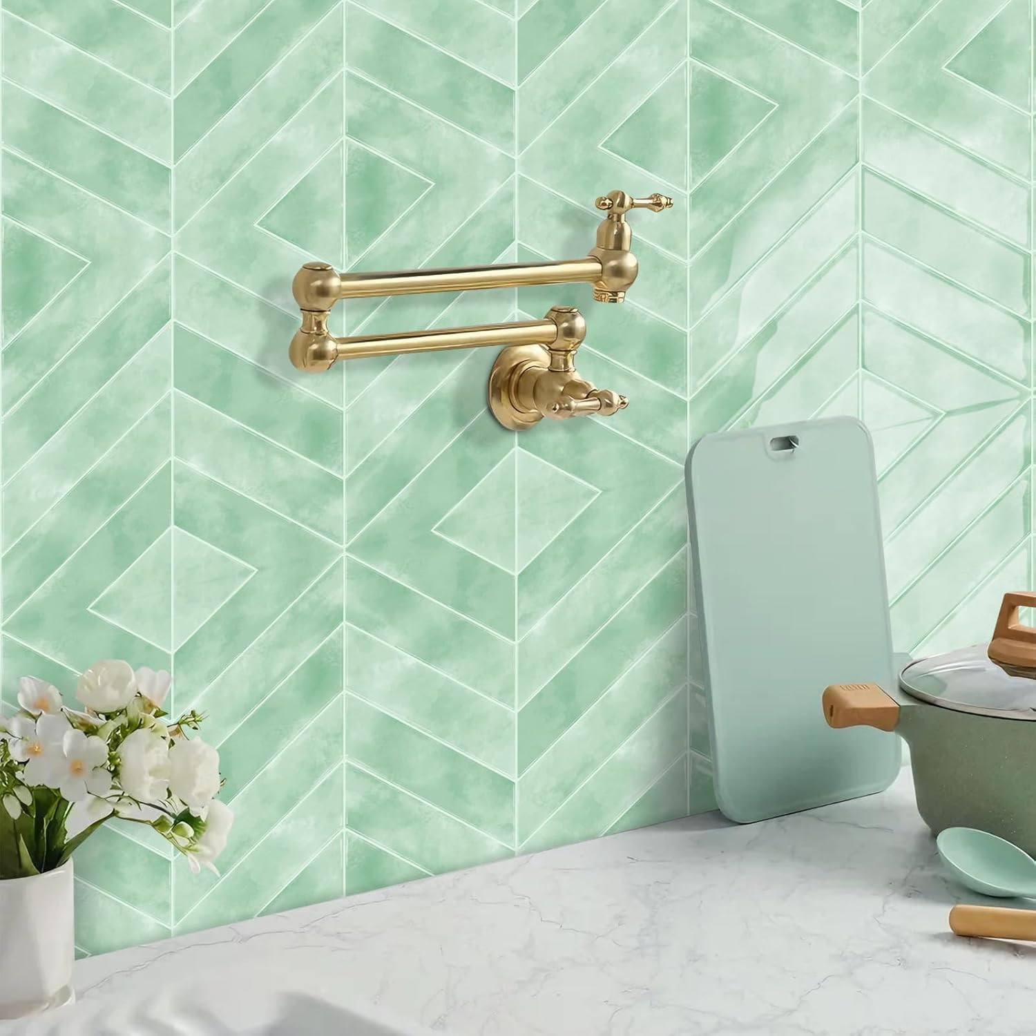 Herringbone Peel and Stick Backsplash, 10 Sheets of 11.8″X11.8″ – 3D Adhesive Wa