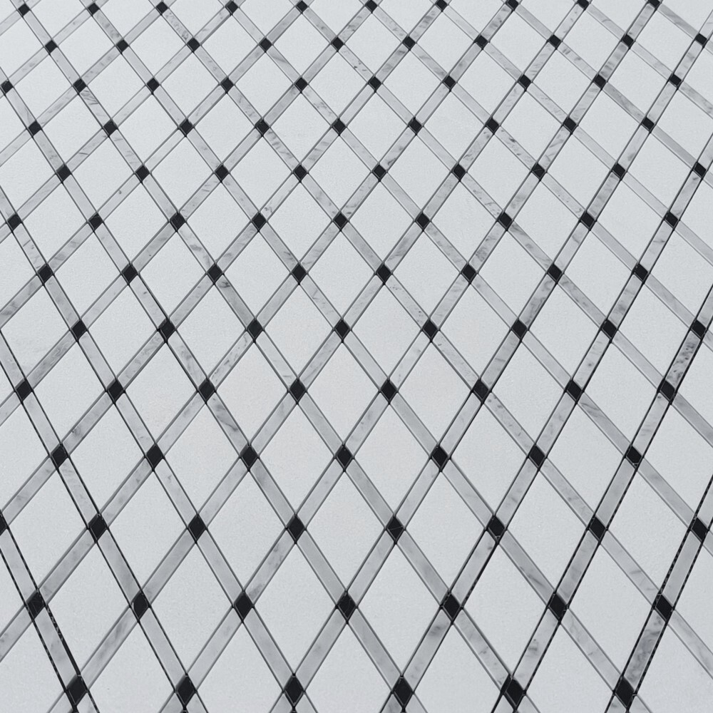 T881XH Thassos White Marble Diamond Lattice Mosaic Tile White Marquina Black