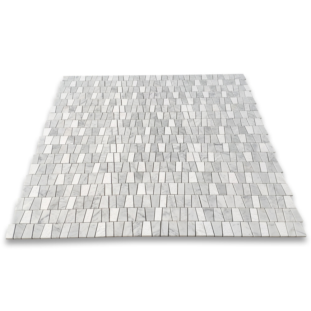 C2AXM Carrara White Marble Trapezoid Tile Multi Finished Honed Bushed Gooved