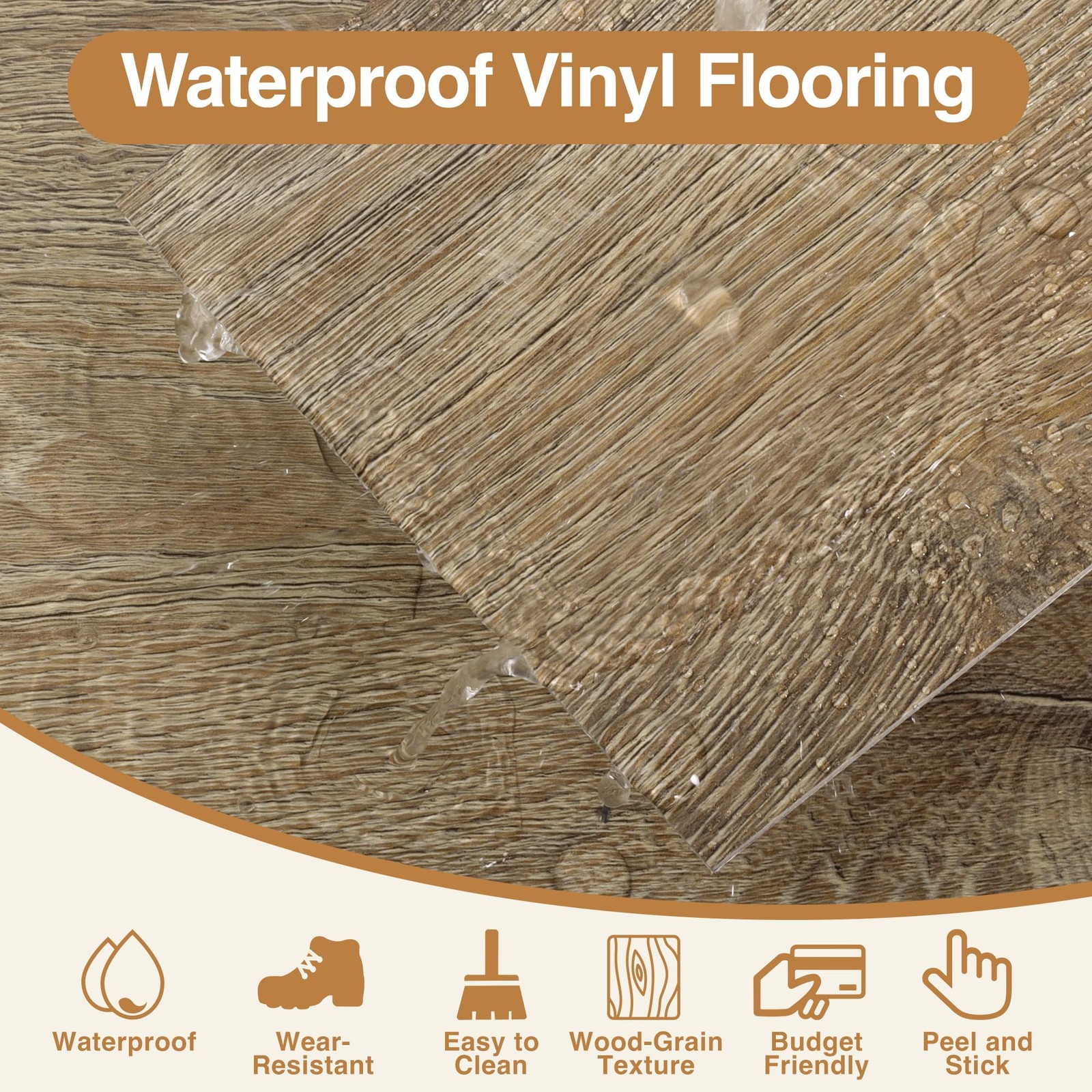 Peel and Stick Floor Tile, 54 Sq.Ft 36 Pieces 36″x6″ Long Vinyl Flooring, 1.5…