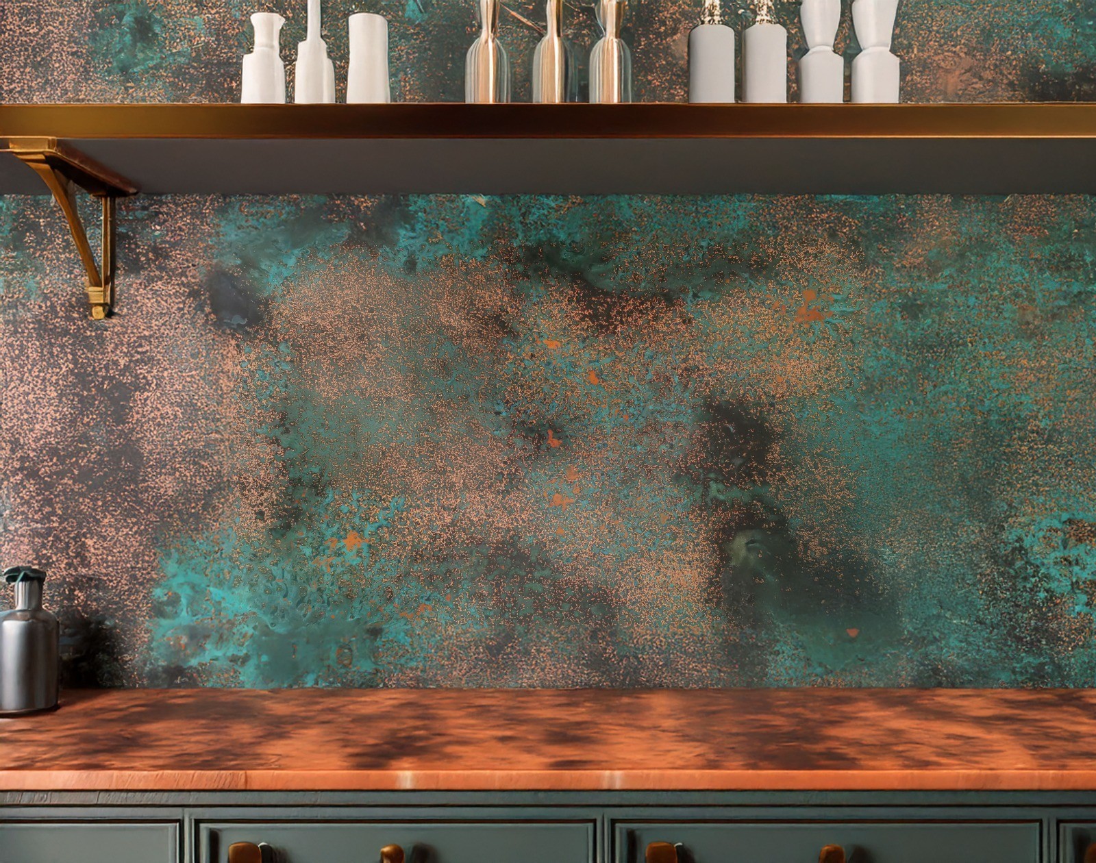 Handmade Backsplash – Metal Wall Art – Modern Rustic Patina Decor – Kitchen Bar