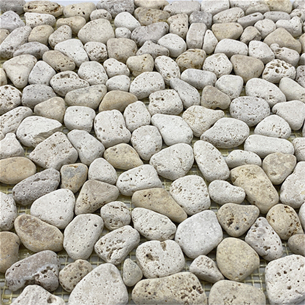 P63T Non Slip Shower Floor Tile Tumbled Pebble Stone Travertine Giallo