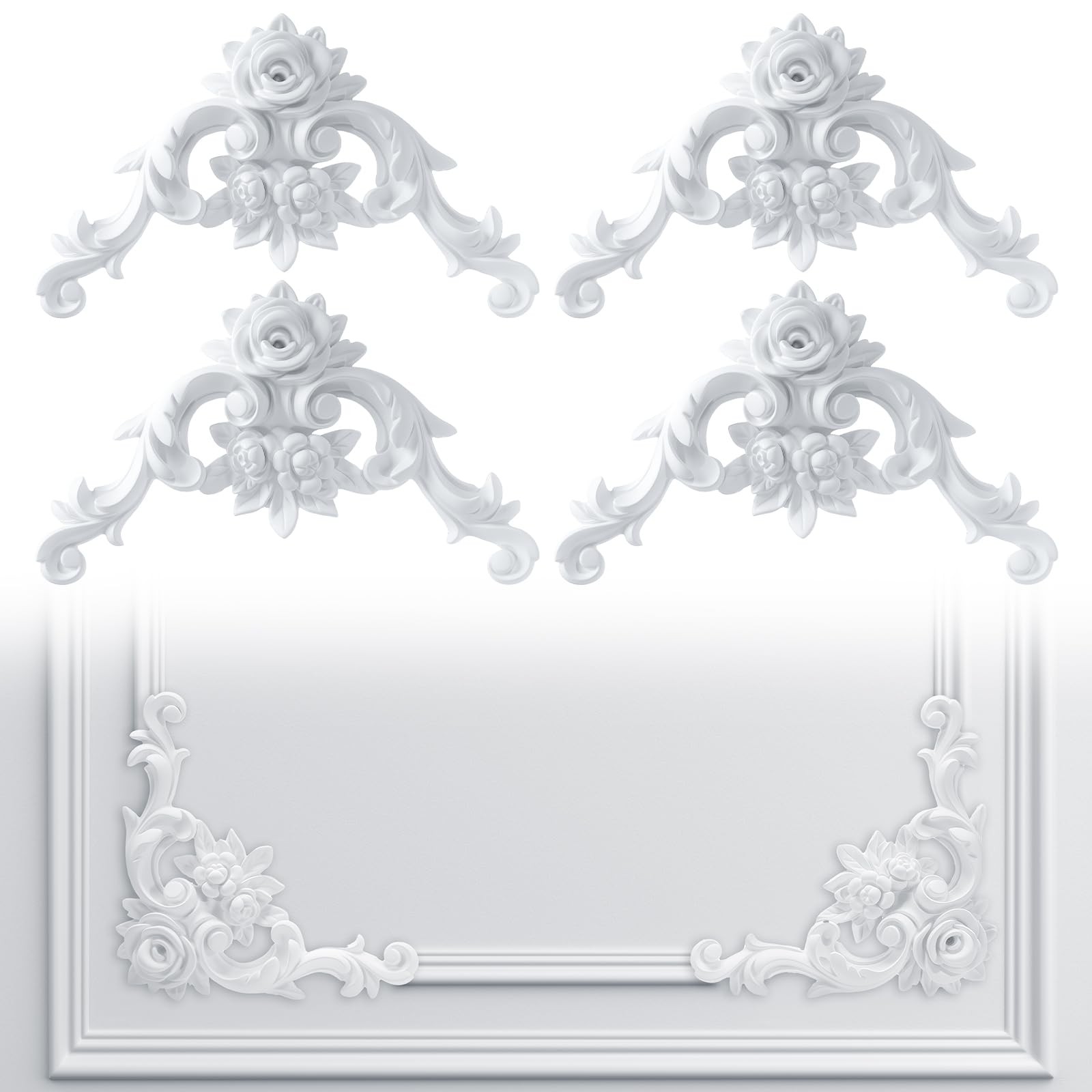 4 PCS Rose Style Corner Wall Molding French Wainscoting Panel Decor Kit