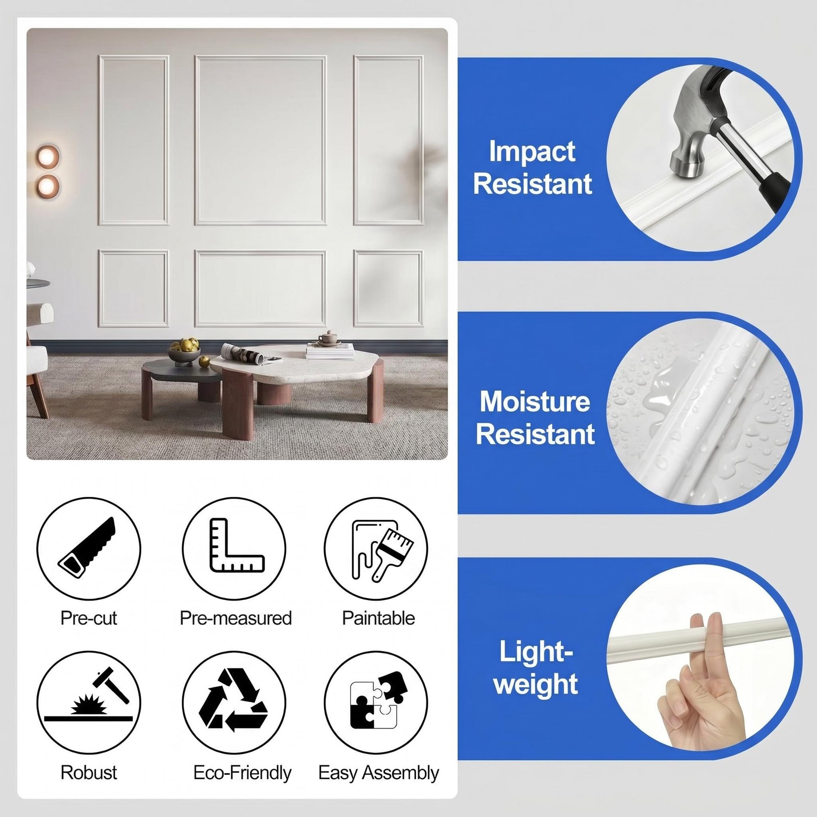 1set JX60 Long Self Adhesive PS Wall Molding Trim White Paintable Decorative