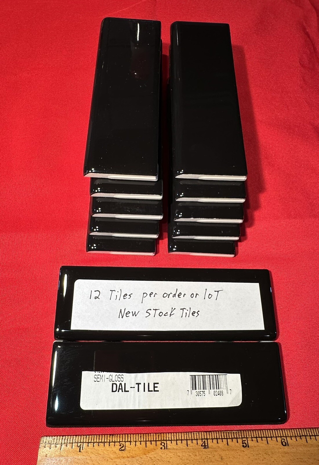 12 pcs. Daltile Gloss Black #K-111… 2″ X 6″ Bullnose Ceramic Tiles, Mint