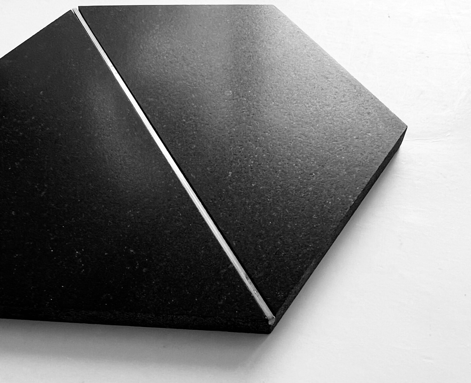 6×7 Black Bazalt Hexagon with Silver Metal Backsplash Tile Kitchen Wall