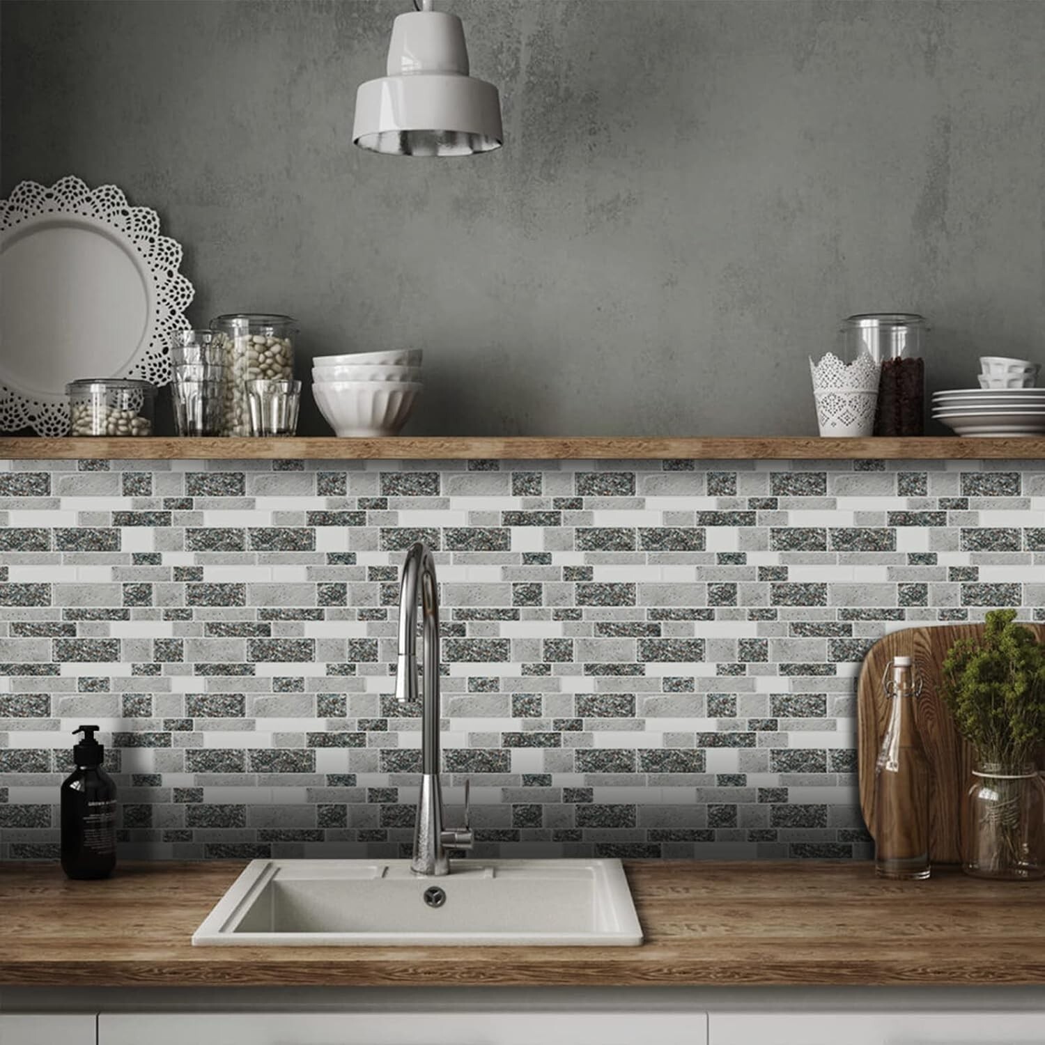 Thicker Grey Granite Backsplash Tiles – Waterproof Self-Adhesive Design