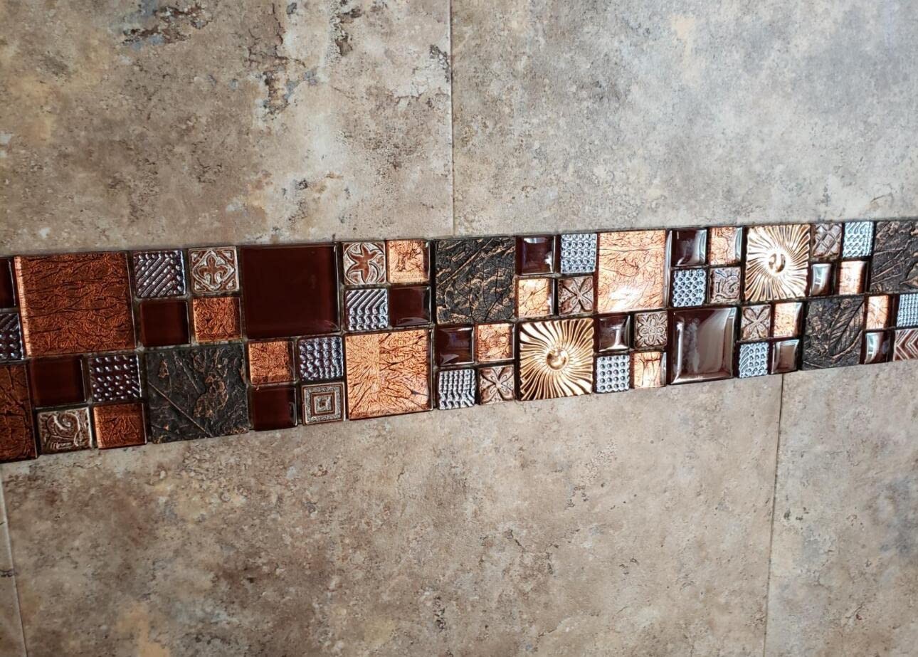 Red Wine Colors Glass Tile 2” x 2” Leaf Carving Imprints Antique Mosaics Te…