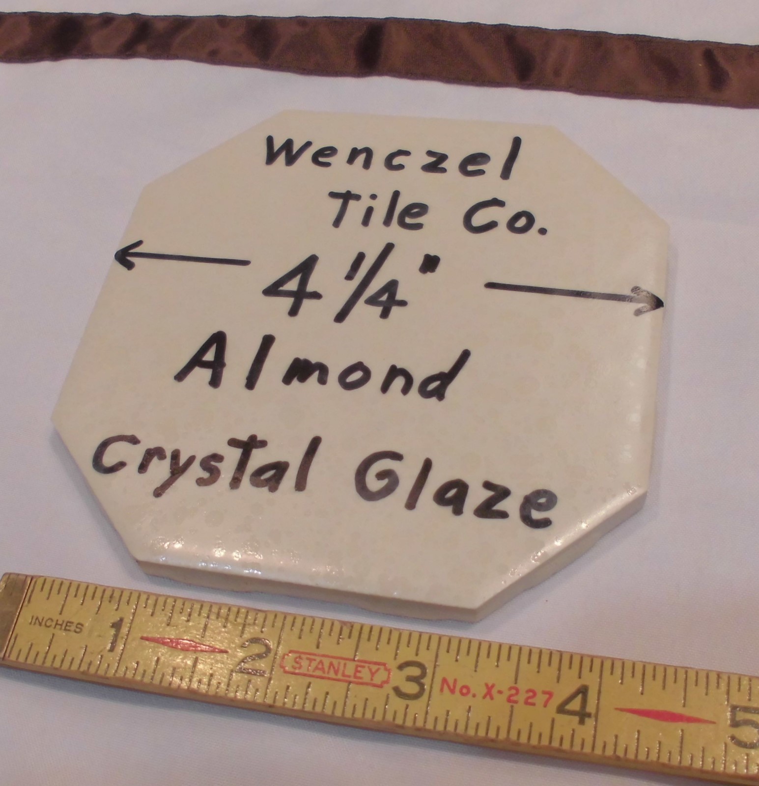 1 pc. Octagon 4-1/4″ Almond *Crystal Glazed* Ceramic Tile by Wenczel Tile Co.