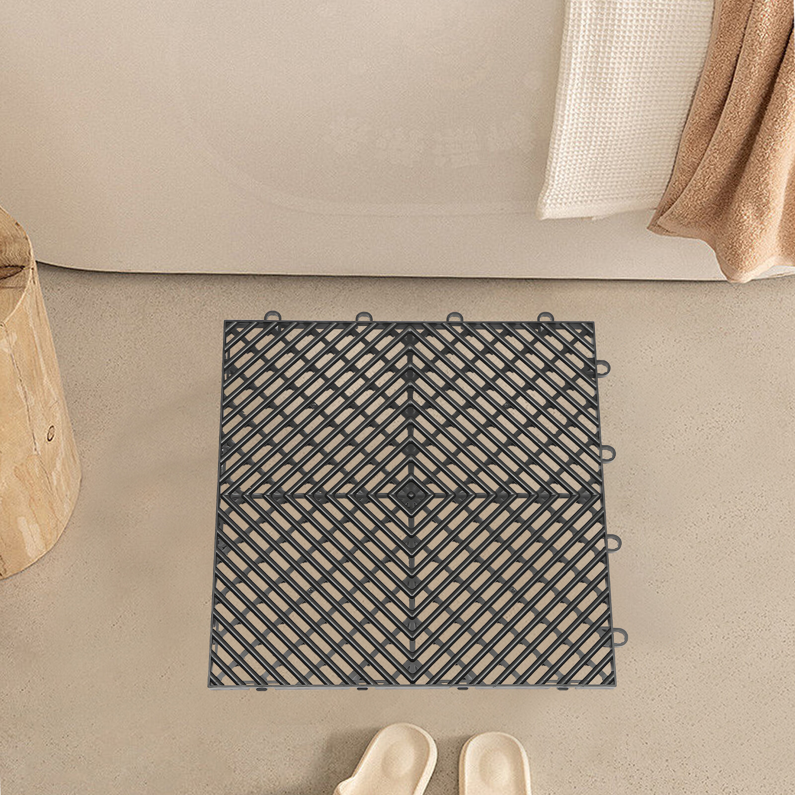 New Interlocking Garage Floor Tiles 25/55 PCS Deck 12″x12″ Snow Water Drainage