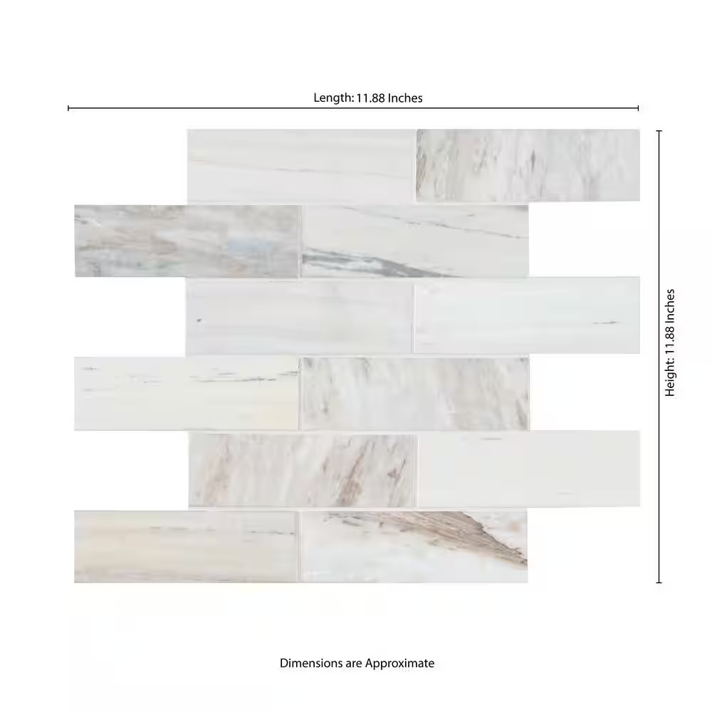 Angora Subway 12 In. X 12 In. Polished Marble Mesh-Mounted Mosaic Floor and Wall