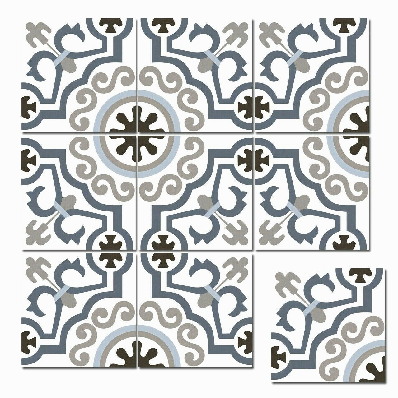 8×8 Versay Blue White Encaustic Pattern Porcelain Floor Tile By Squarefeet Depot