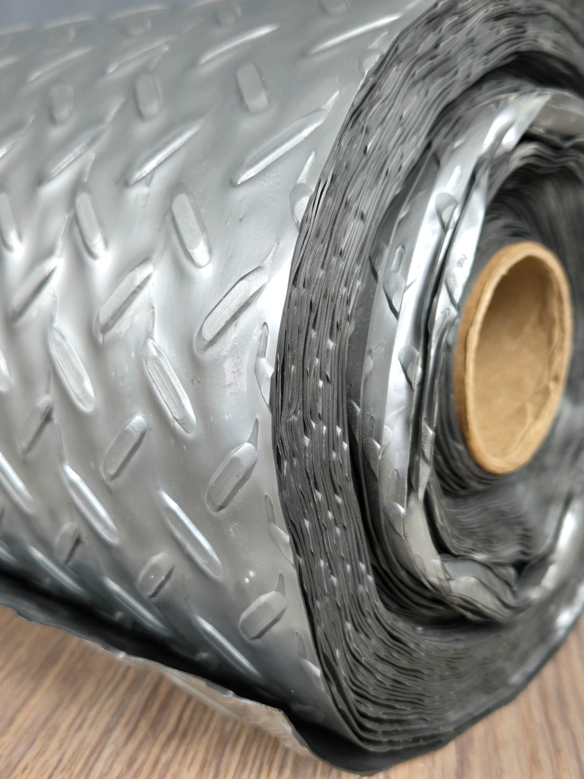 Very long 36″ wide roll PVC Diamond Plate Gray garage trailer floor mat 46 lbs.