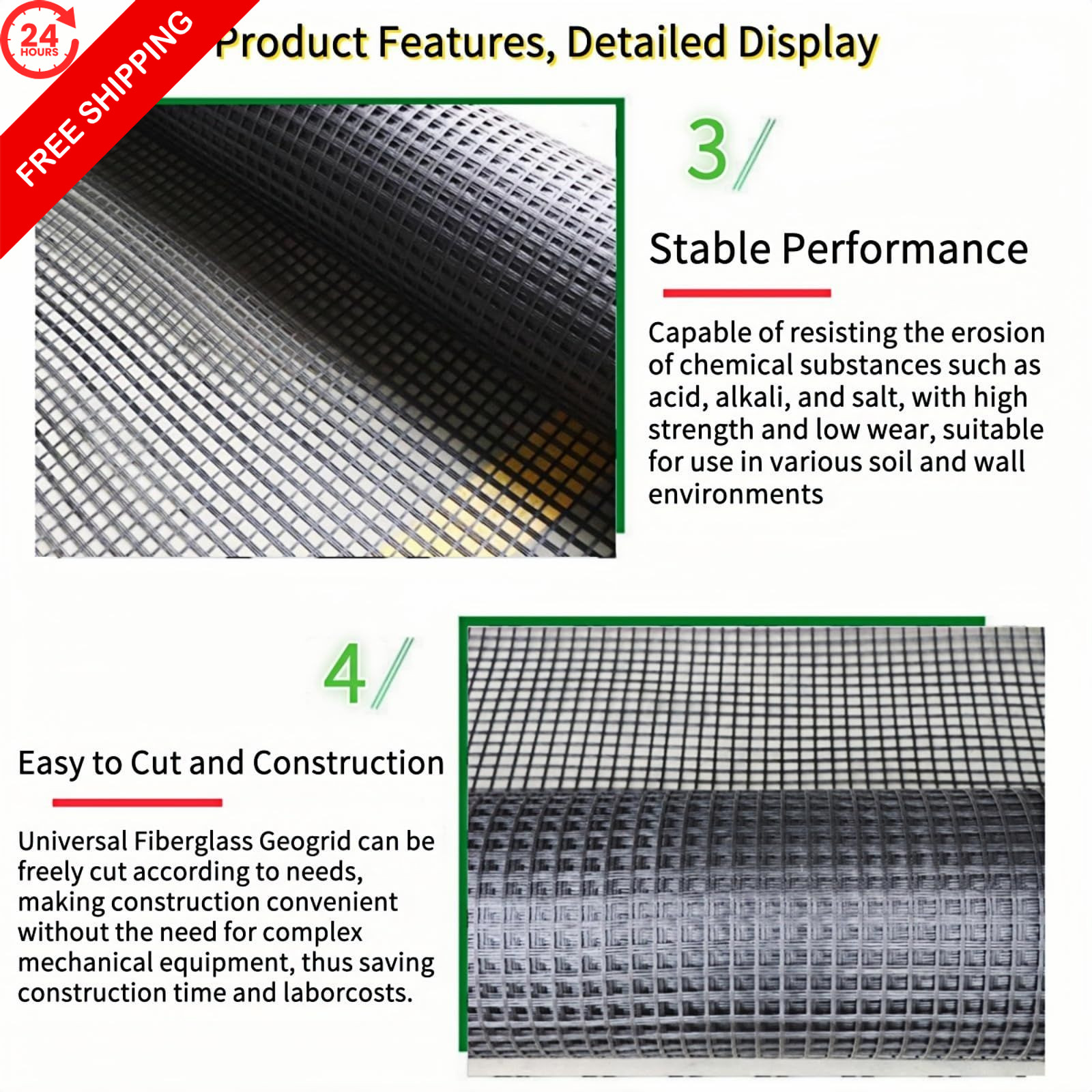 Universal Retaining Wall Geogrid Roll 4′ x 98′ for walls up x 98′, Black