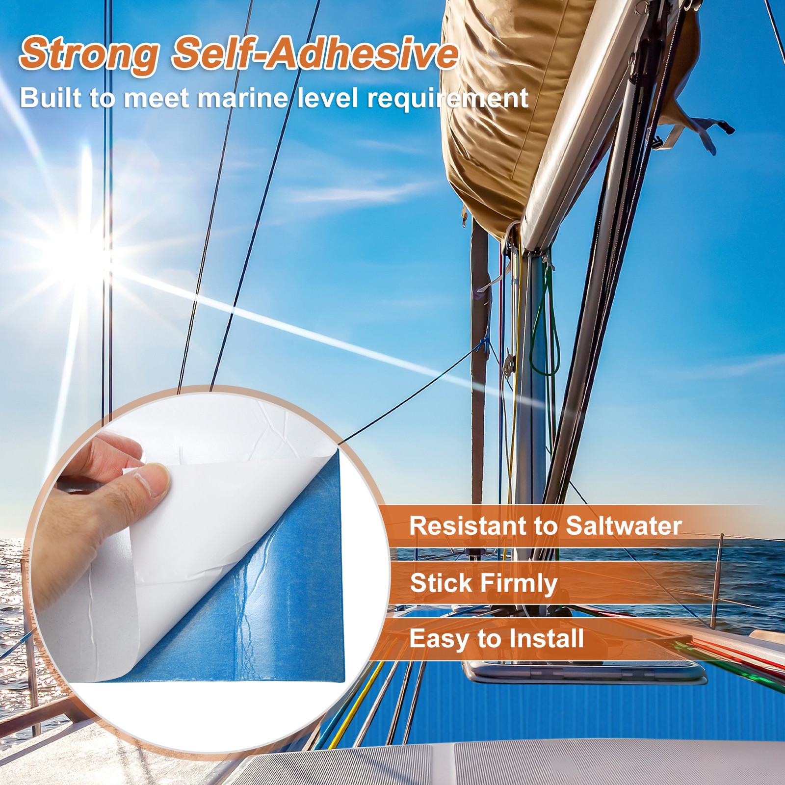 Self-adhesive EVA floor 244×60 cm for boats, blue stripes