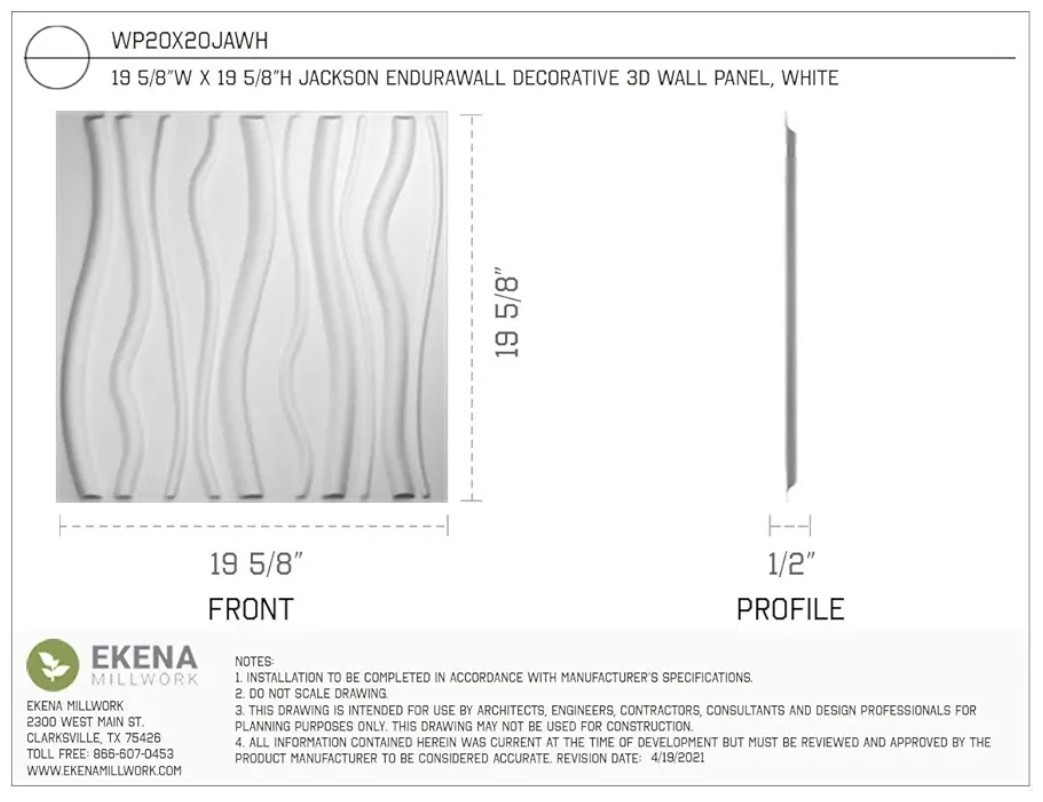 2pc – Ekena Millwork 19 5/8″W x 19 5/8″H Jackson EnduraWall Decorative 3D