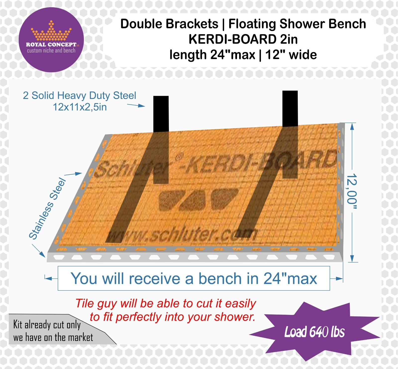 Double Brackets Floating Bench – Schluter Kerdi-Board 2″ – L24xW12xH2