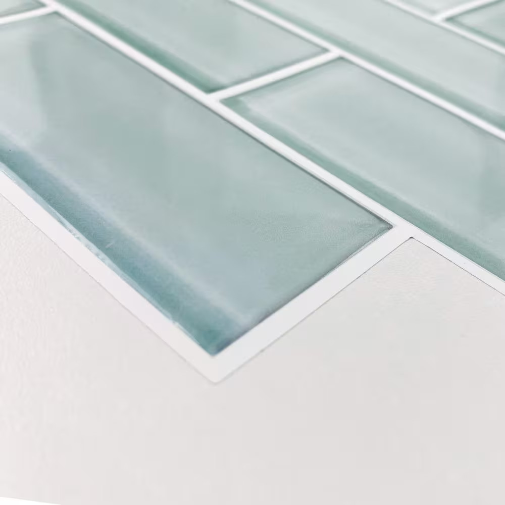 Aqua 10.5 In. X 10.5 In. Seaglass Subway Polyurethane Peel and Stick Tile (Total