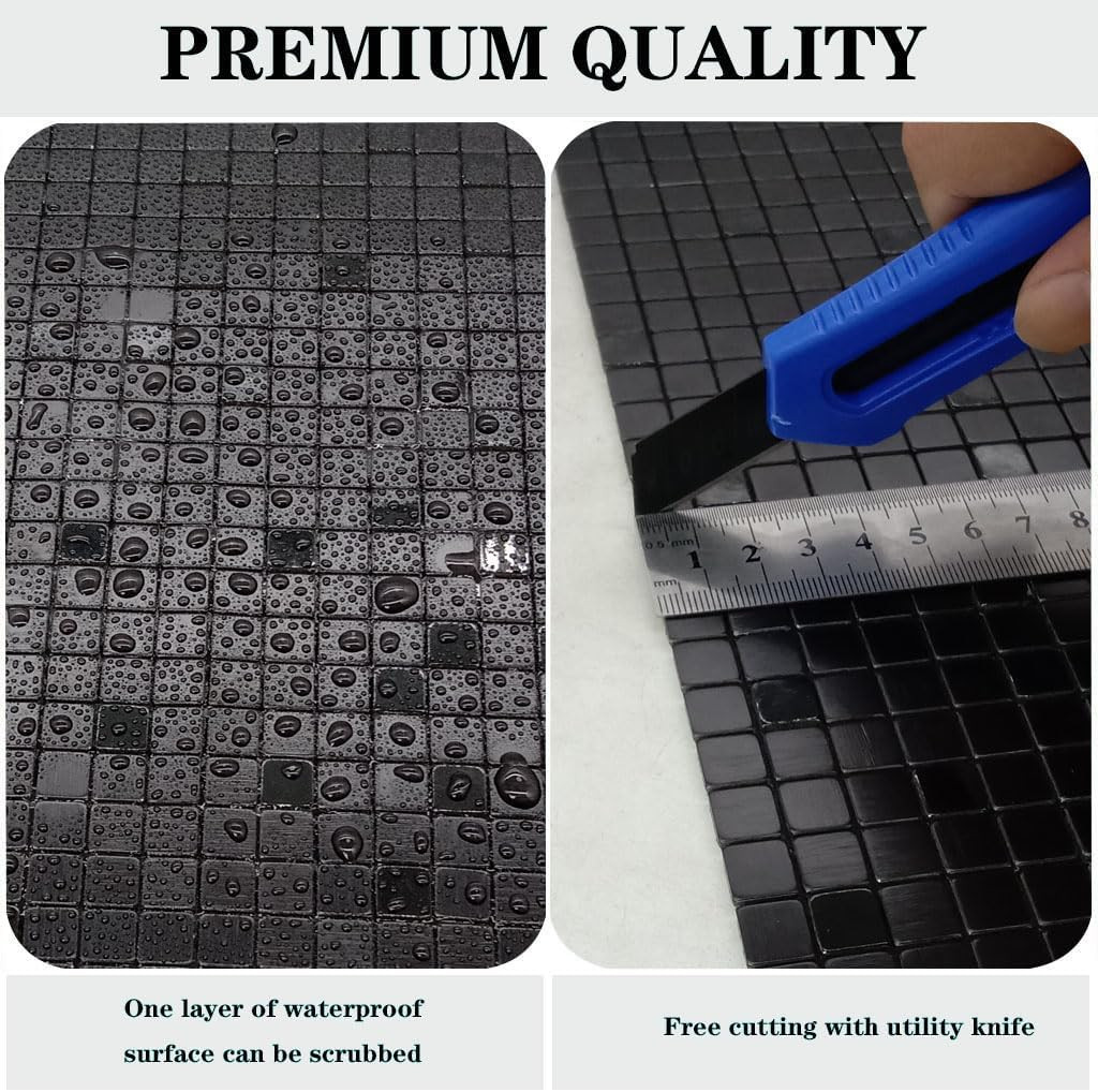 Black Aluminum Mosaic Peel & Stick Backsplash Tiles – 10 Sheets 11.41″x11.41