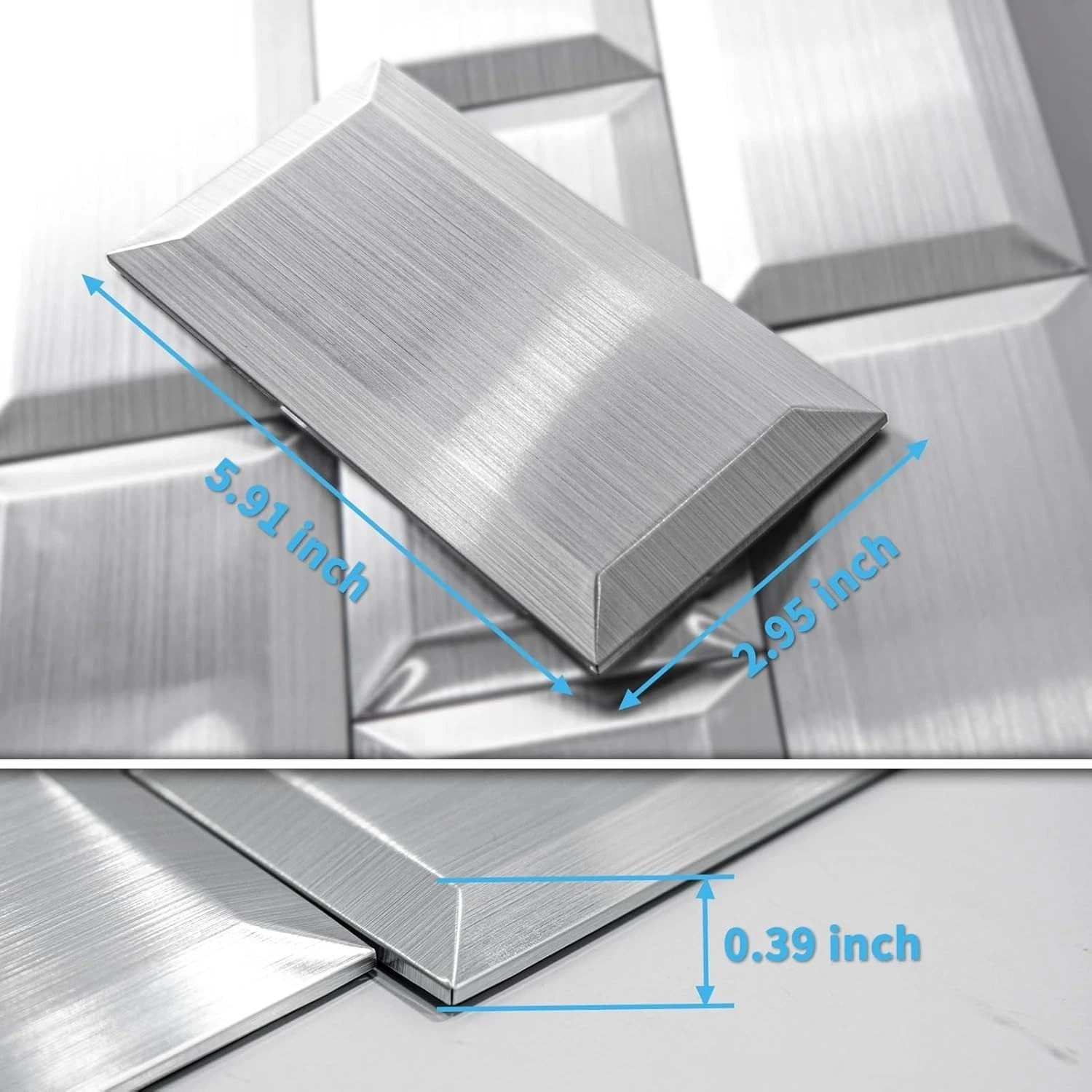 Modern Stainless Stick-On Subway Tiles, 100-Pcs, 3D Texture