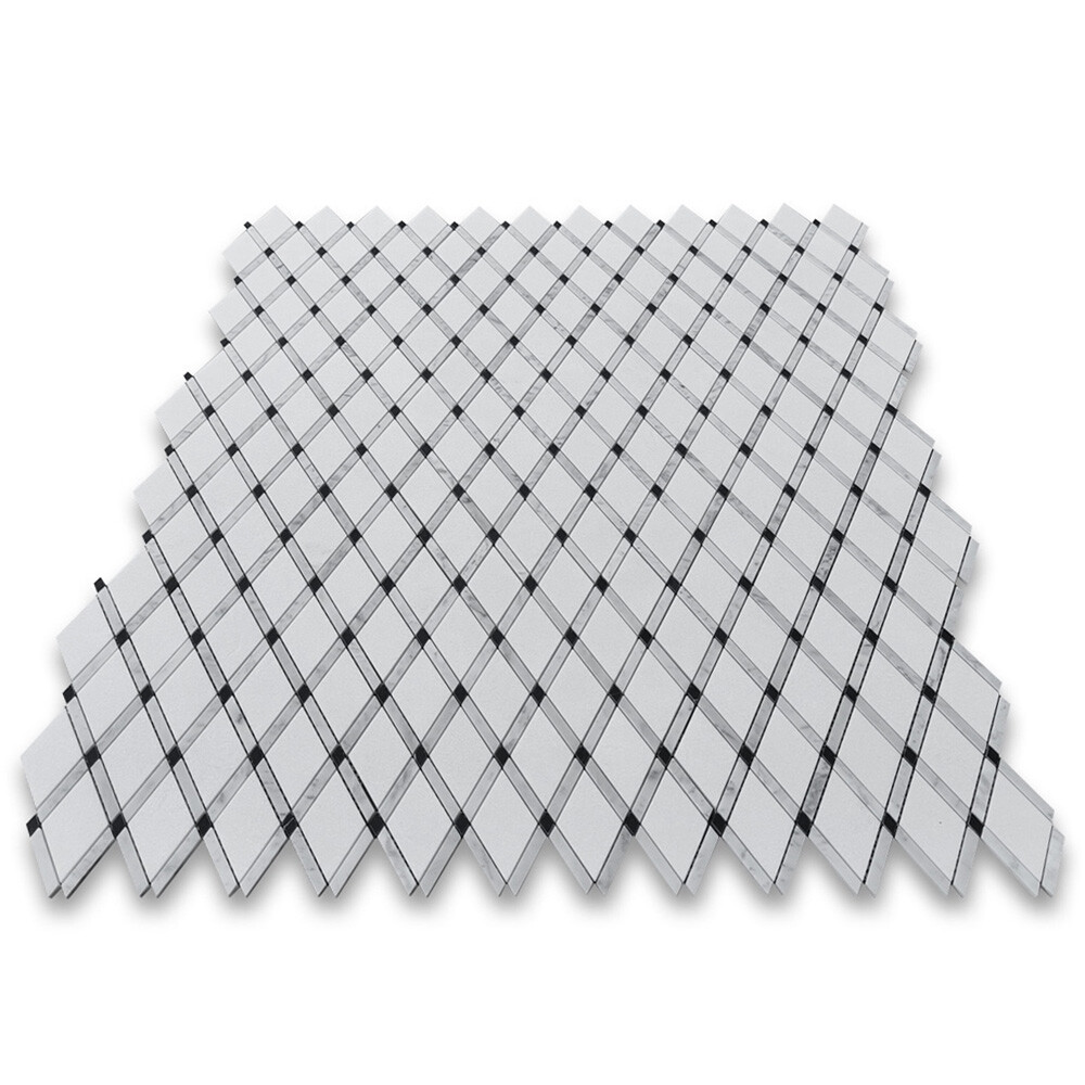 T881XH Thassos White Marble Diamond Lattice Mosaic Tile White Marquina Black