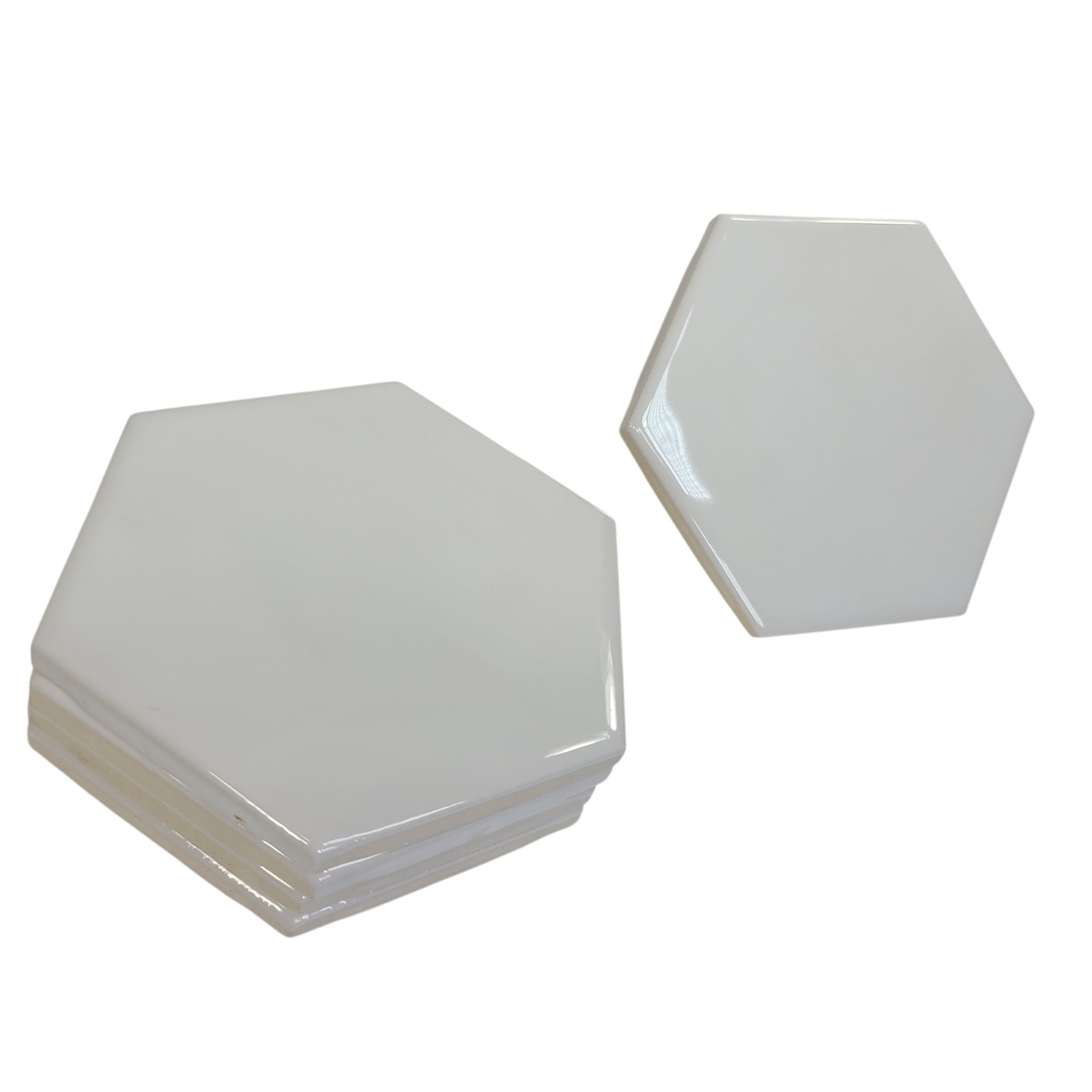 White Ceramic Wall Tile Hexagon Vintage Subway Mid Century Modern Glossy Rippled