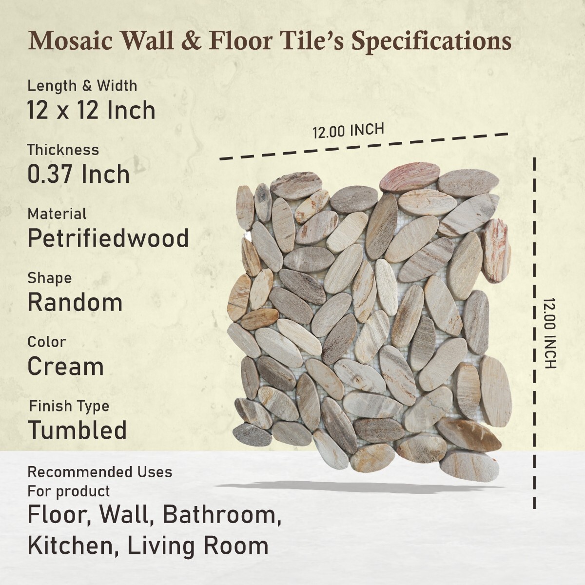 Oval Petrifiedwood Floor and Wall Mosaic Tile