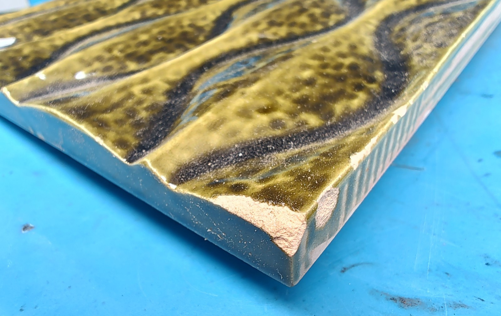 NOS Vintage Malkin Johnson England Ceramic Tile 6″ x 6″ CRACKLED GREEN WAVE