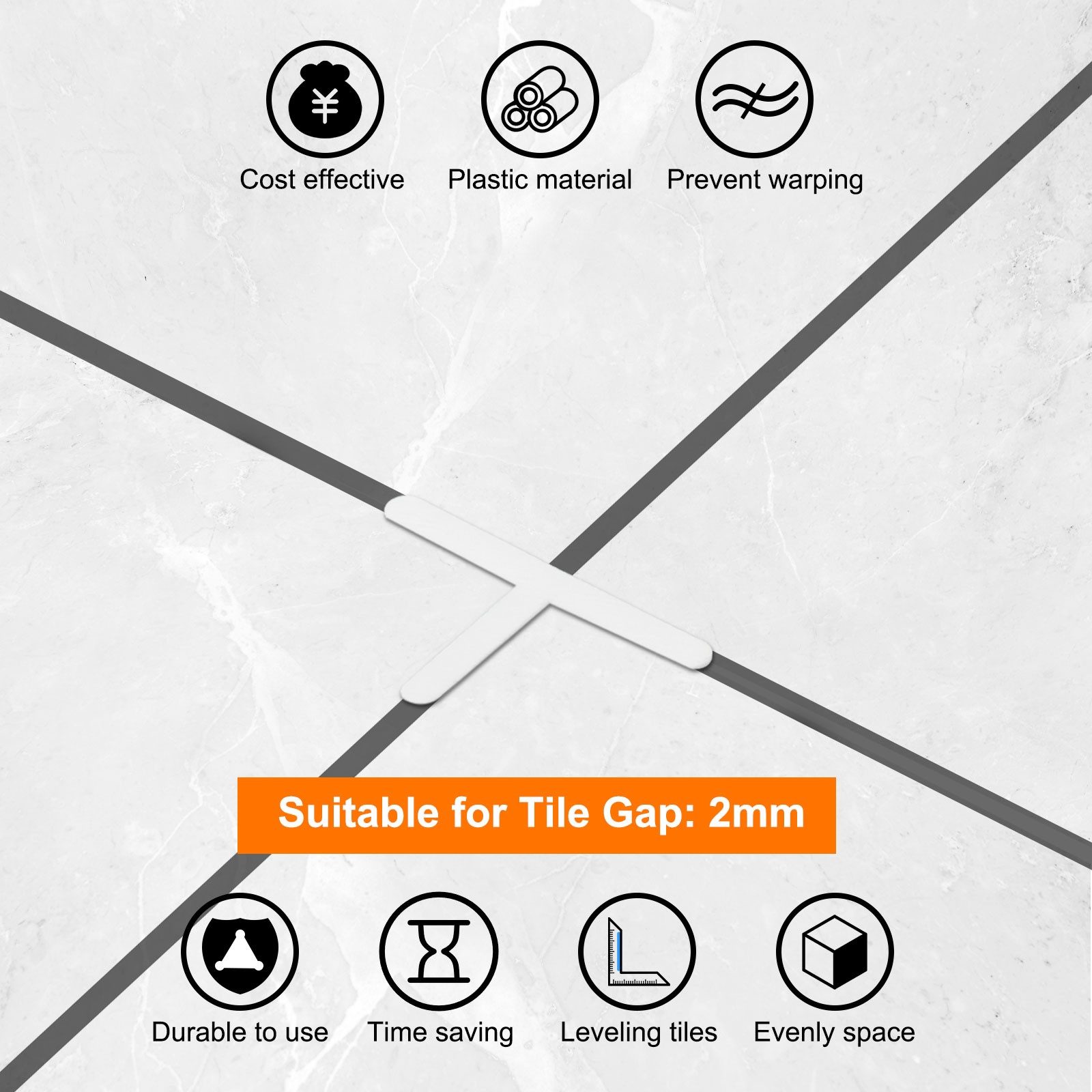 800Pcs Wall Floor Tile Plastic T-Shape Spacers Tiling Tools 2mm 1/16″ White
