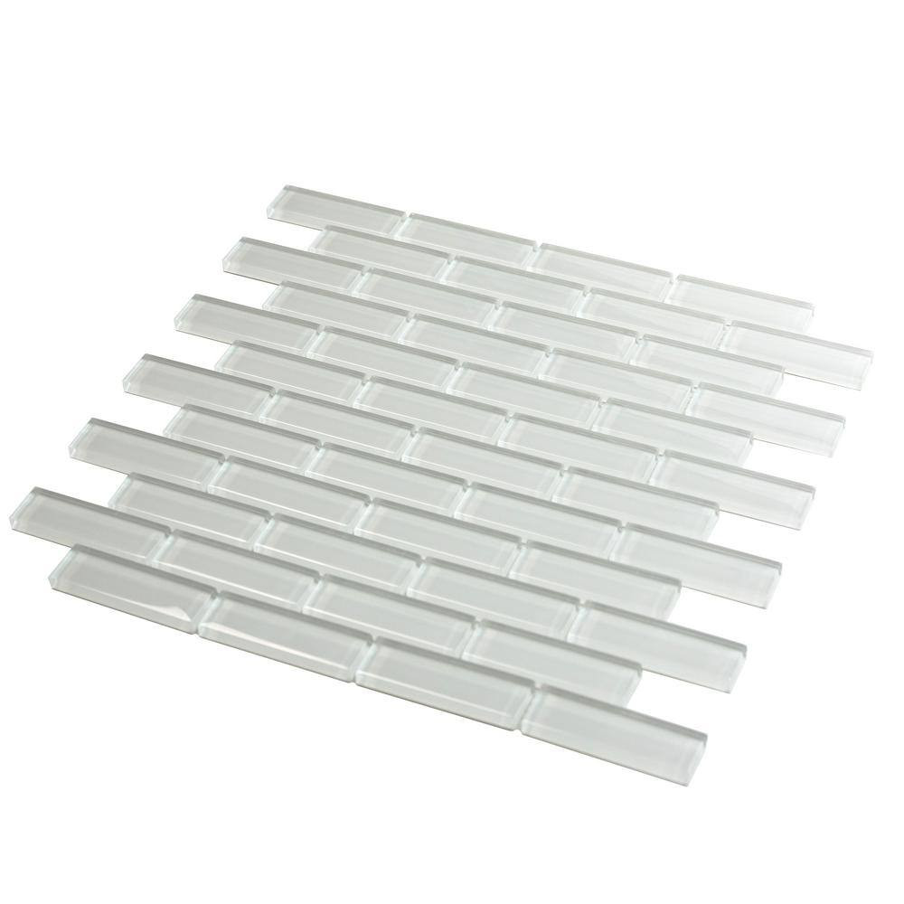 Ice White 11.9 In. X 11.9 In. Polished Glass Mosaic Tile (4.92 Sq. Ft./Case)