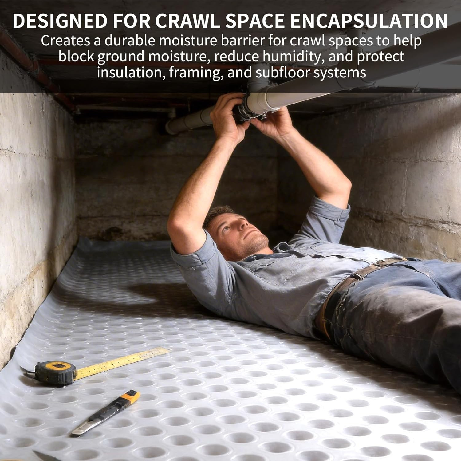 Dimple Drainage Matting 3.3’ X 50’ High-Density Polyethylene Foundation Drainage