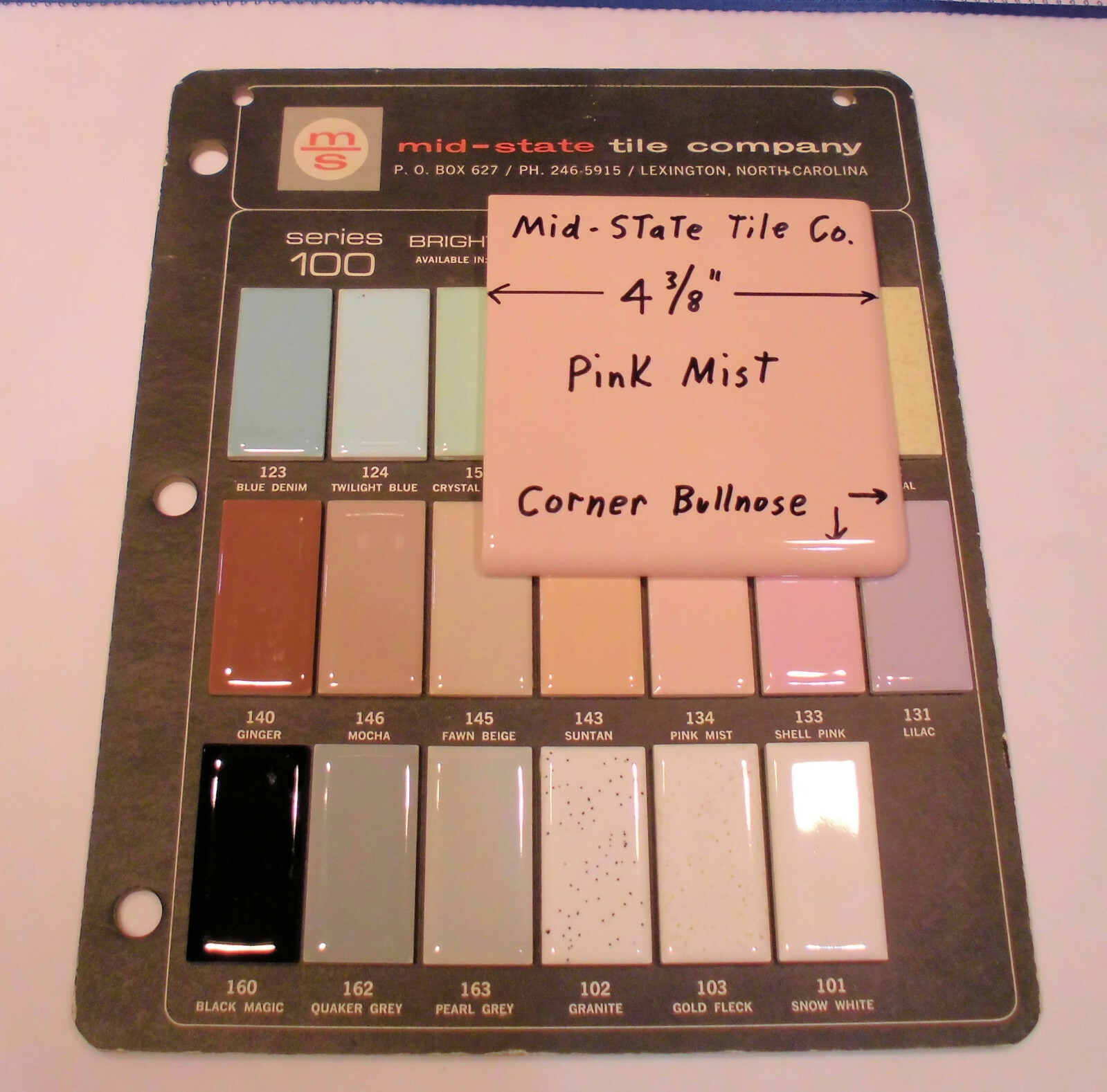 1 pc. “Glossy Pink Mist” Corner Bullnose Ceramic Tile 4-3/8″ by Mid-State Co.