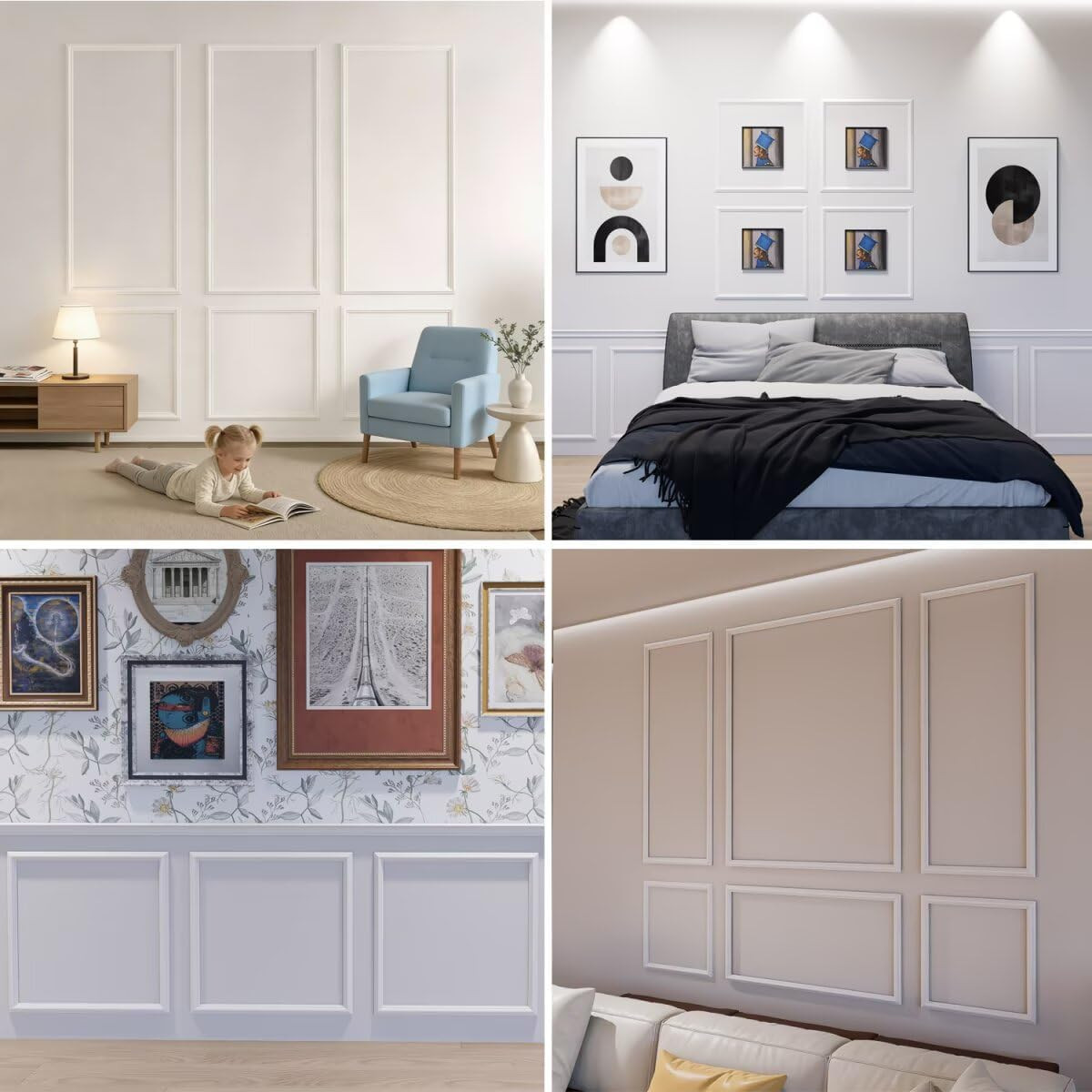 Peel and Stick Wainscoting Kit – 6 Frame Wall Molding Panels for Easy Decor