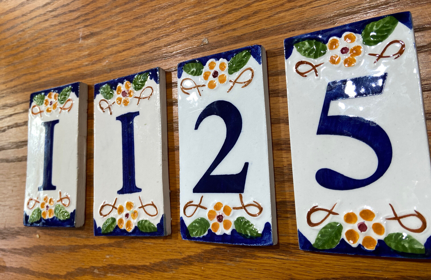Vtg Art Tile Natural Garden Floral Ceramic Address Numbers 1 1 2 5 House Plaque
