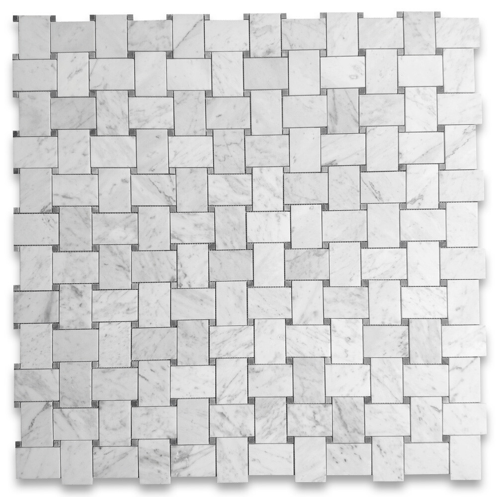 C667XH Carrara White Marble Large Basketweave Tile Bardiglio Gray Dots Honed
