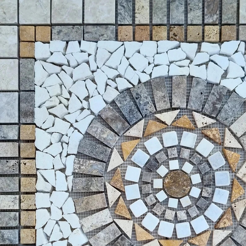 NATURAL STONE MOSAIC | Square Shape Handmade Mosaic | Medallion Mosaic
