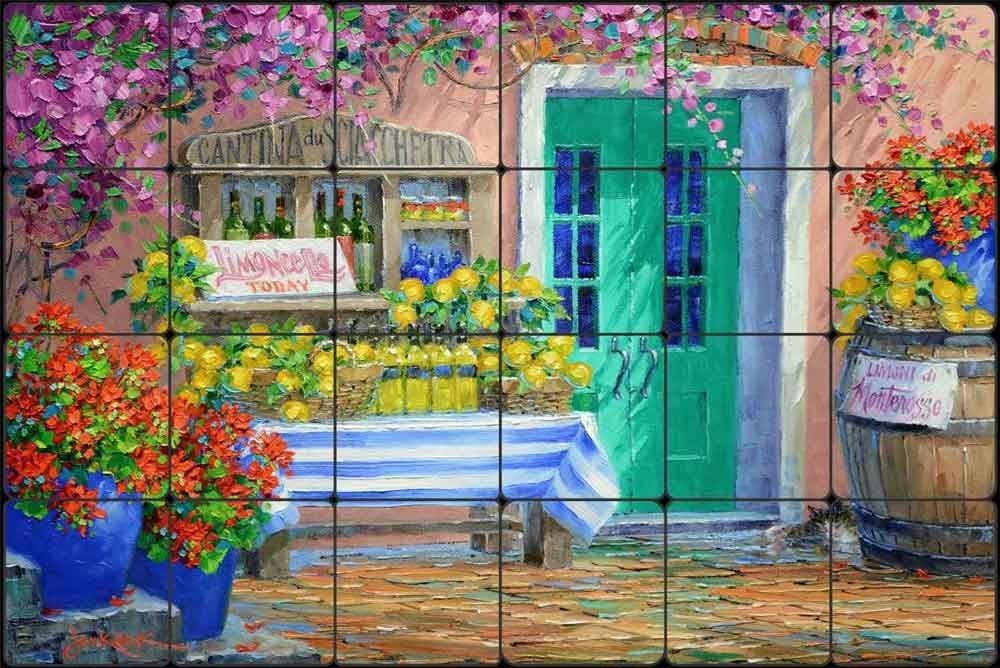 Limoncello Stone Tile Backsplash Mikki Senkarik Tuscan Art Mural MSA310