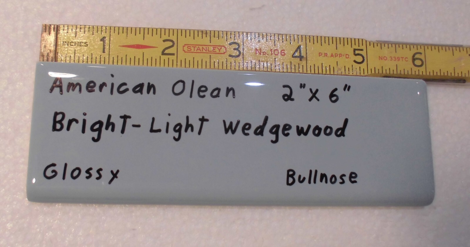 1 pc. Ceramic Bullnose Tile 2” X 6” Light Bright Wedgewood Blue: American Olean